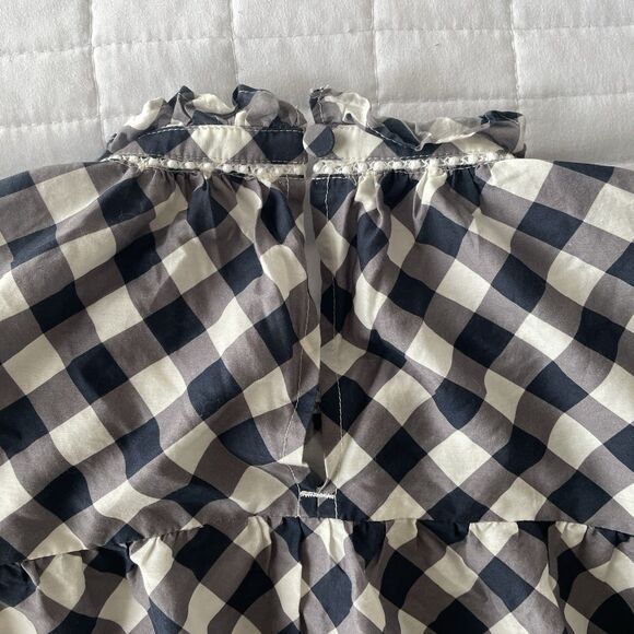 MARIE OLIVER Silk Blend Que Indigo Gingham Plaid Long Sleeve Ruffle Top L - Picture 9 of 15